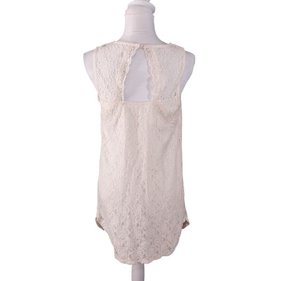 MONTEAU LOS ANGELES! CREAM STRETCH LACE OVER CREAM SHEATH SLEEVELESS DRESS! SZ L - Picture 5 of 10